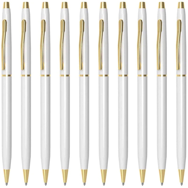 Cambond Ballpoint Pens White Pens - Black Ink Bulk Pens 1.0 mm Medium Point Retractable Metal Pen Comfortable Writing for Men Women Police Uniform Office Business, 10 Pack (White) - Image 1